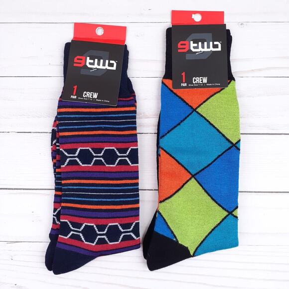 G Two Other - G Two Mens Crew Socks Set of 2 Shoe Size 7-12 Bamboo Geometric 51